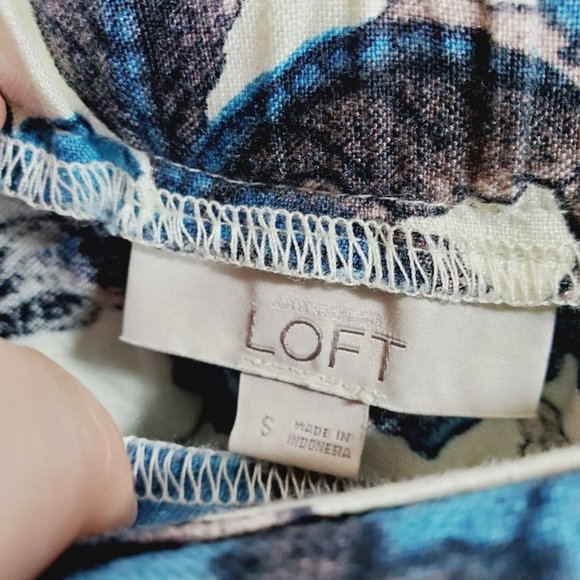 Ann Taylor LOFT Blue Floral Linen Blend Skirt Small w Pockets - Picture 3 of 5